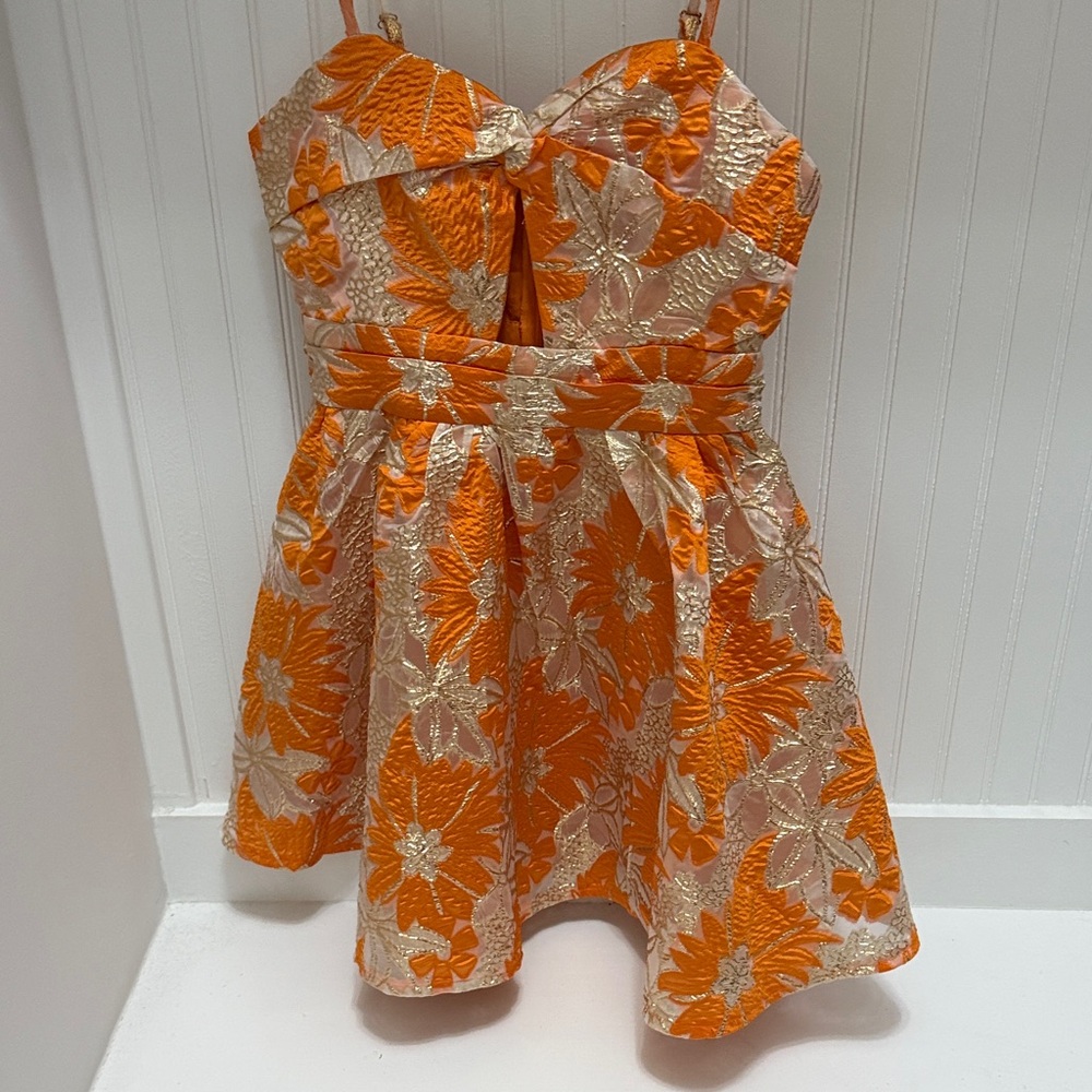 Angel Biba Orange and Gold Floral Dress